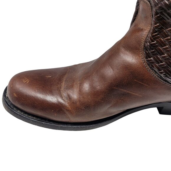 Vtg Stetson‎ Knee-High Brown Woven Leather Equestrian Boots Sz 8.5 Handmade - Picture 5 of 16